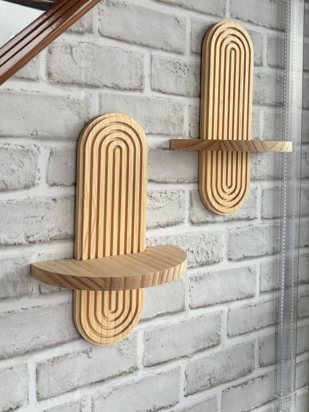 NEW Set of 2 Boho Wooden Arched Floating Wall Shelves
